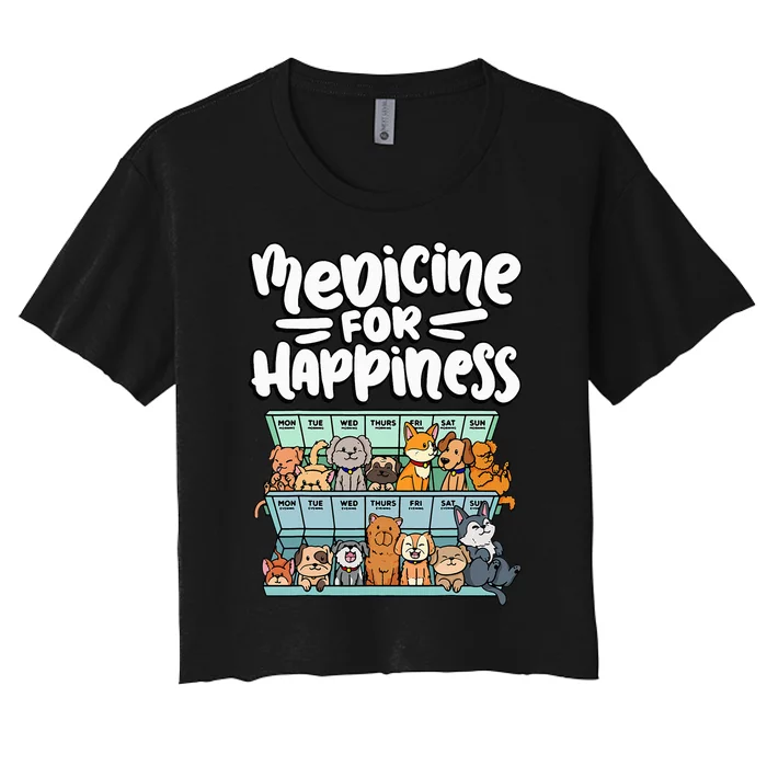 medicine for happiness pill box animals dog breeds puppies Women's Crop Top Tee