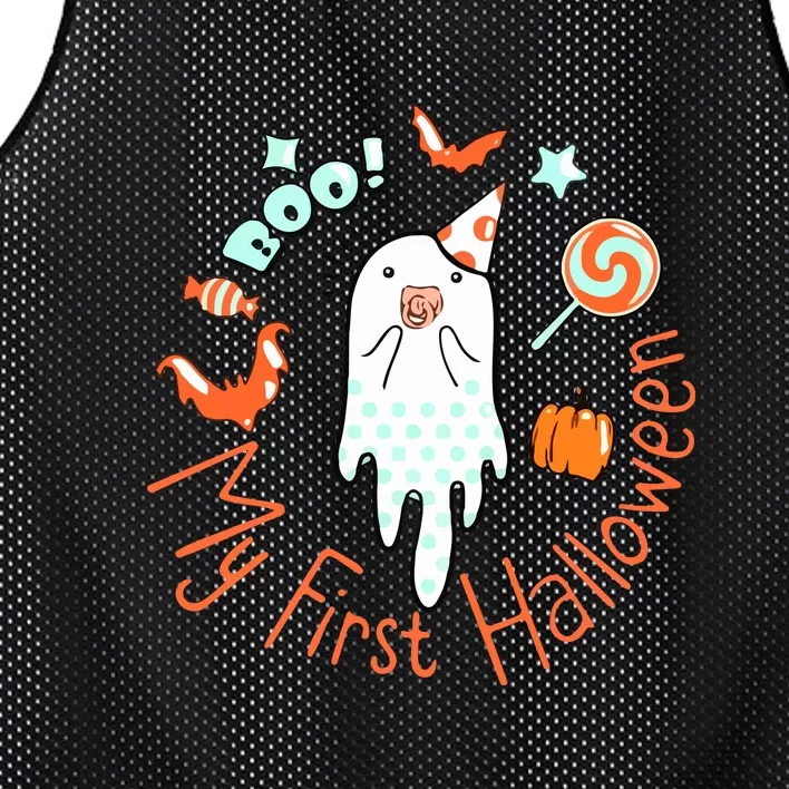 My First Halloween Cute Ghost Boho Baby Gift Mesh Reversible Basketball Jersey Tank