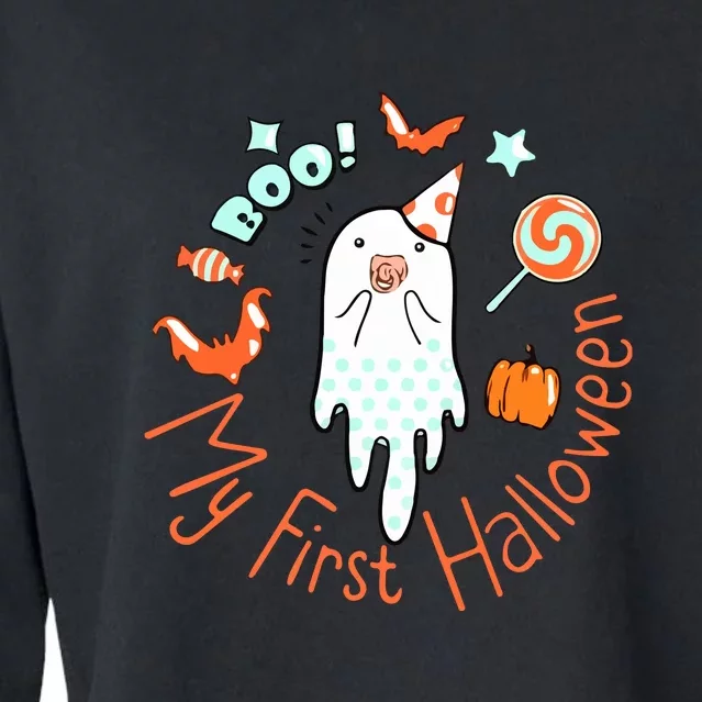 My First Halloween Cute Ghost Boho Baby Gift Cropped Pullover Crew