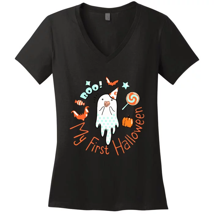 My First Halloween Cute Ghost Boho Baby Gift Women's V-Neck T-Shirt