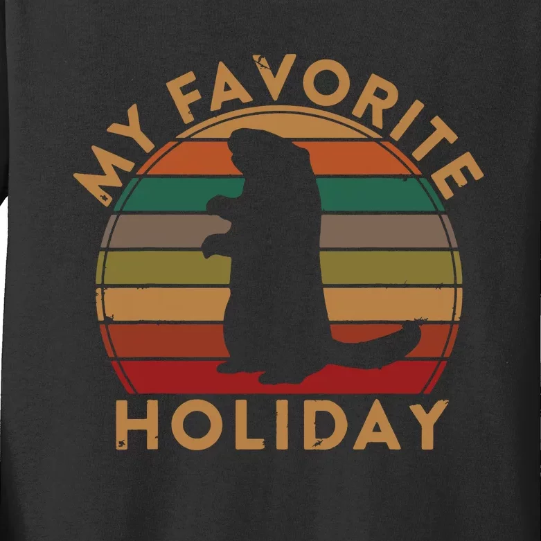 My Favorite Holiday Ground Hog Sunset Gift Groundhog Day Kids Long Sleeve Shirt