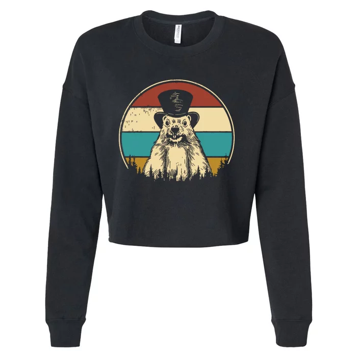 My Favorite Holiday Retro Groundhog Day Woodchuck Lover Cropped Pullover Crew