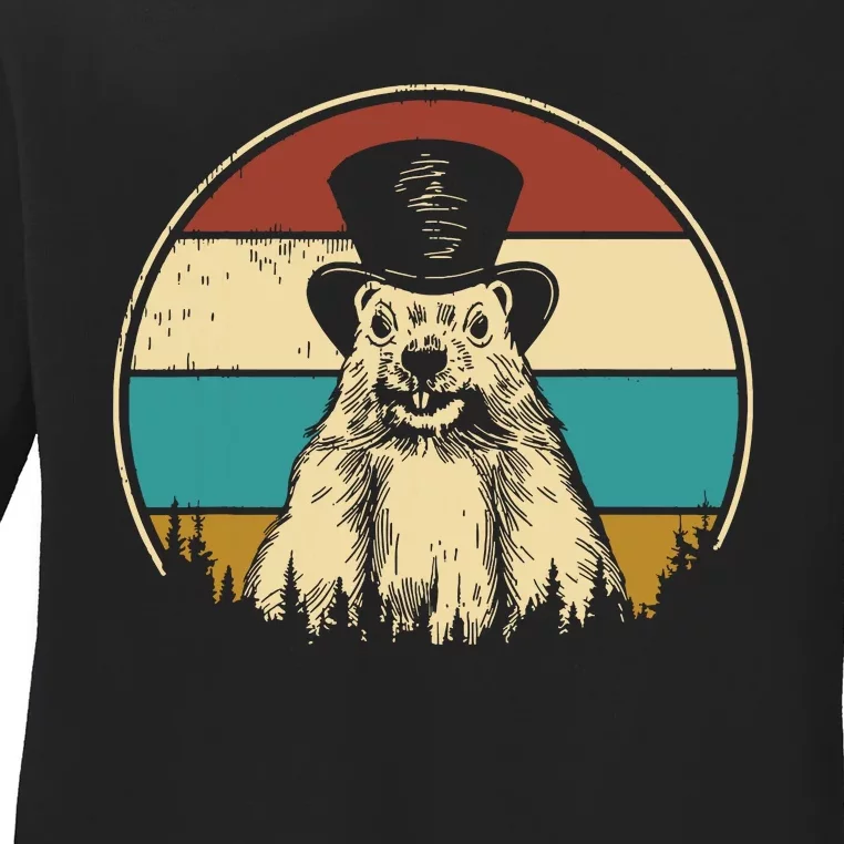 My Favorite Holiday Retro Groundhog Day Woodchuck Lover Ladies Long Sleeve Shirt