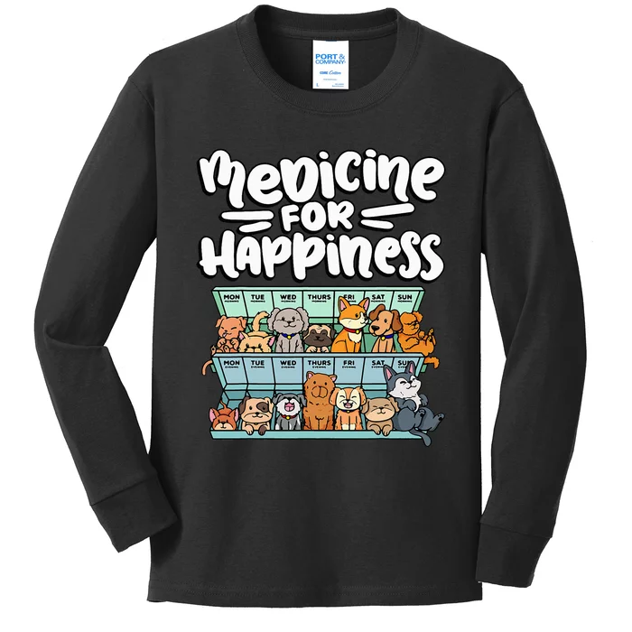 medicine for happiness pill box animals dog Kids Long Sleeve Shirt