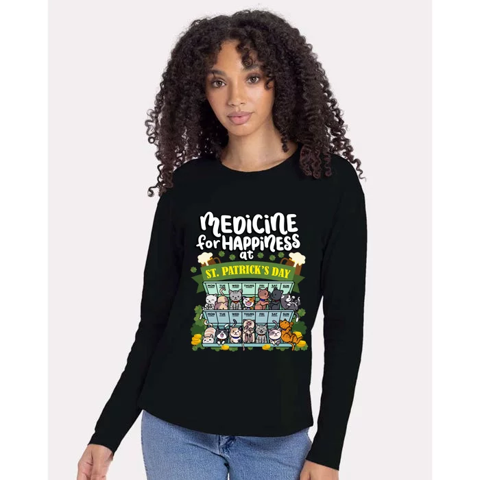 Medicine For Happiness At St Patrick's Day Clowder Of Cats Cool Gift Womens Cotton Relaxed Long Sleeve T-Shirt