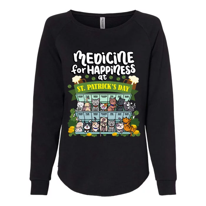 Medicine For Happiness At St Patrick's Day Clowder Of Cats Cool Gift Womens California Wash Sweatshirt