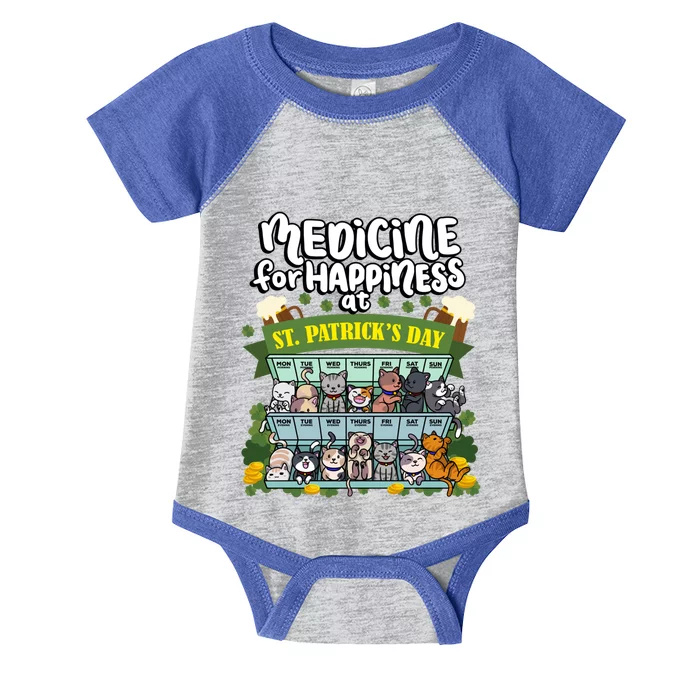 Medicine For Happiness At St Patrick's Day Clowder Of Cats Cool Gift Infant Baby Jersey Bodysuit