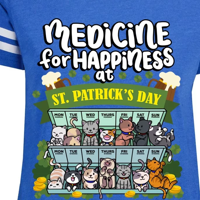 Medicine For Happiness At St Patrick's Day Clowder Of Cats Cool Gift Enza Ladies Jersey Football T-Shirt