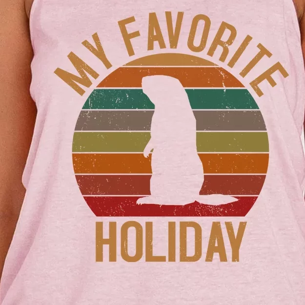 My Favorite Holiday Groundhog Day Women's Knotted Racerback Tank