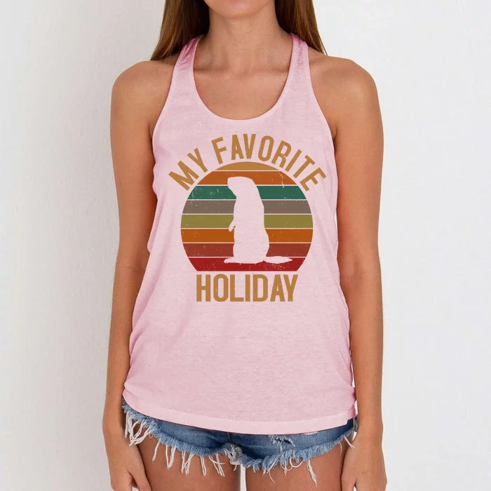 My Favorite Holiday Groundhog Day Women's Knotted Racerback Tank