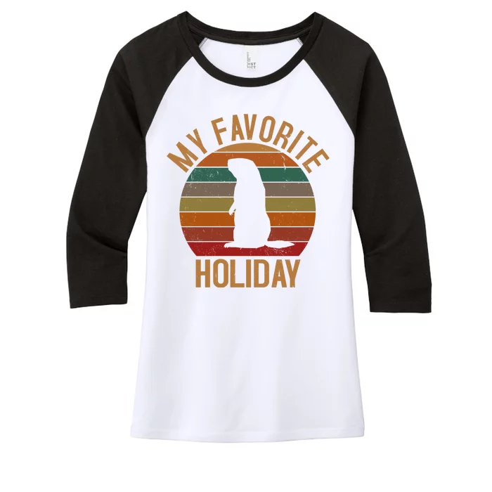 My Favorite Holiday Groundhog Day Women's Tri-Blend 3/4-Sleeve Raglan Shirt