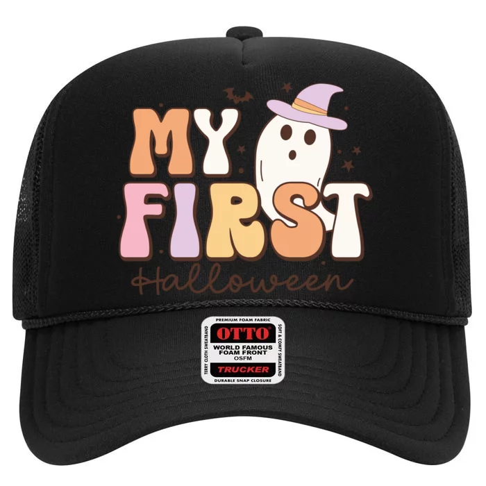 My First Halloween Retro Cute Ghost Funny Gift High Crown Mesh Trucker Hat