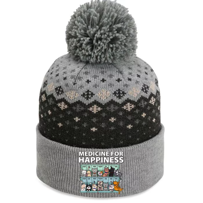 Medicine For Happiness Funny Cat Lover The Baniff Cuffed Pom Beanie