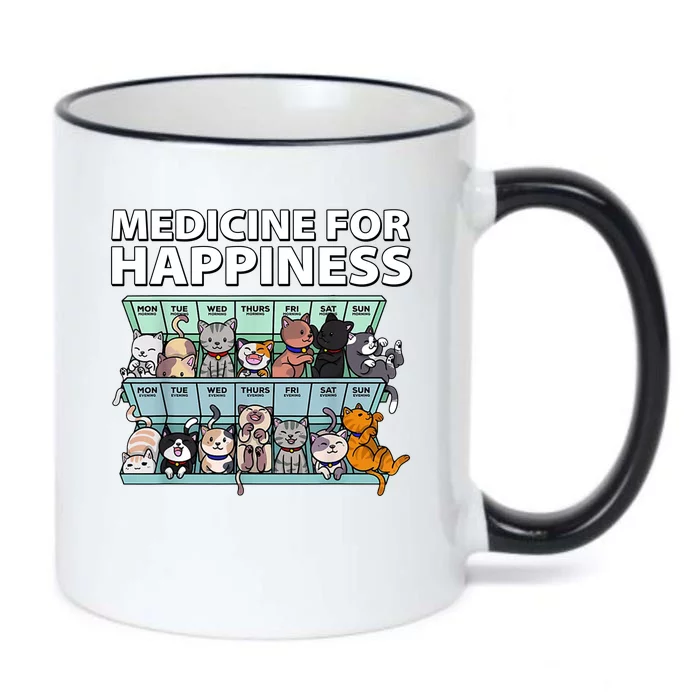 Medicine For Happiness Funny Cat Lover Black Color Changing Mug