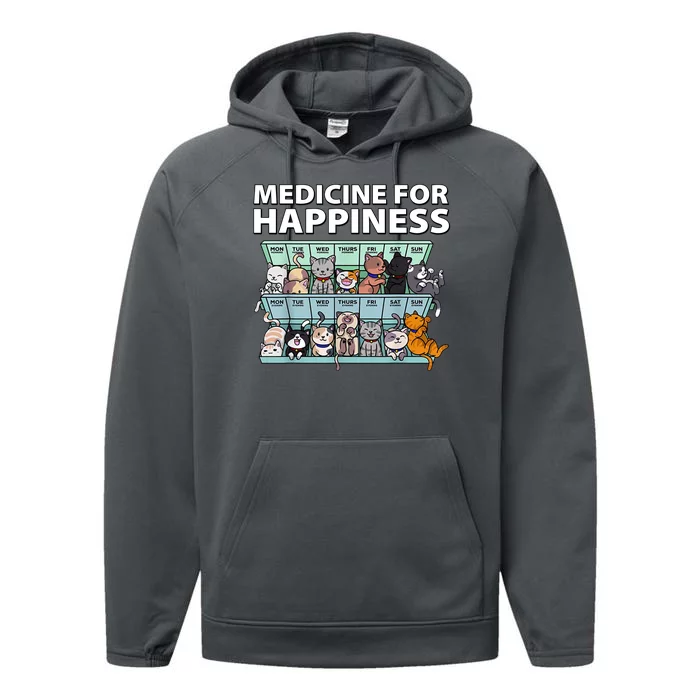 Medicine For Happiness Funny Cat Lover Performance Fleece Hoodie