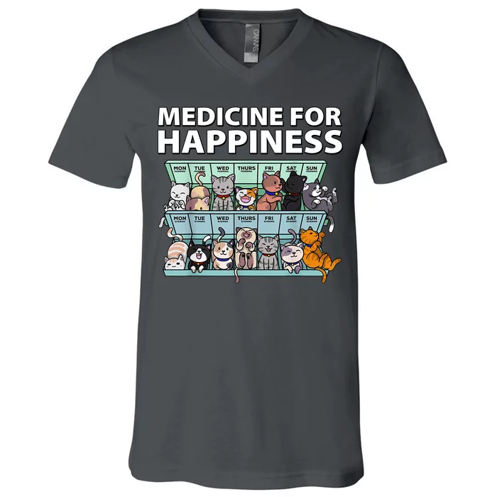 Medicine For Happiness Funny Cat Lover V-Neck T-Shirt