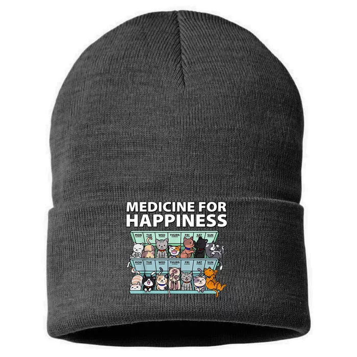 Medicine For Happiness Funny Cat Lover Sustainable Knit Beanie