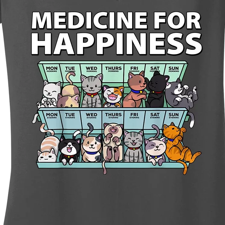 Medicine For Happiness Funny Cat Lover Women's V-Neck T-Shirt