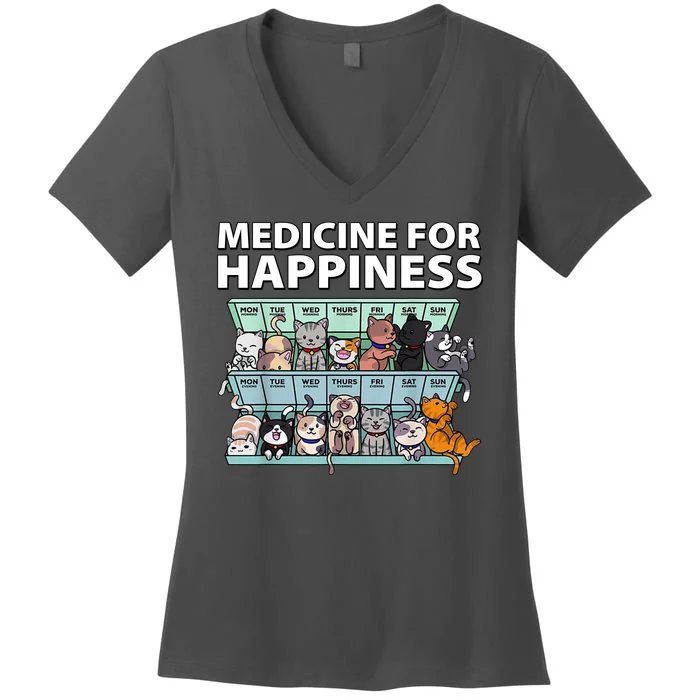 Medicine For Happiness Funny Cat Lover Women's V-Neck T-Shirt