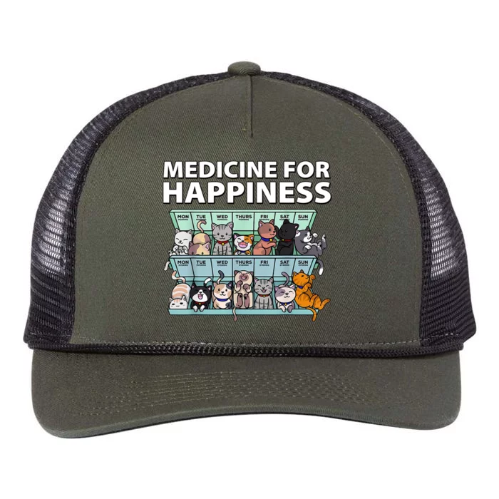 Medicine For Happiness Funny Cat Lover Retro Rope Trucker Hat Cap