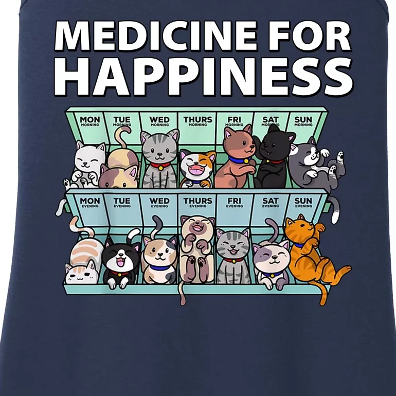 Medicine For Happiness Funny Cat Lover Ladies Essential Tank