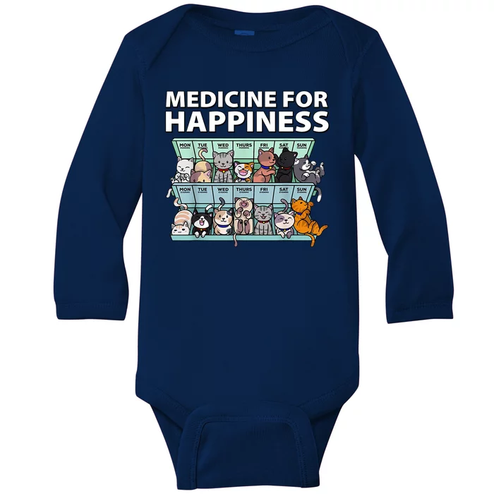 Medicine For Happiness Funny Cat Lover Baby Long Sleeve Bodysuit