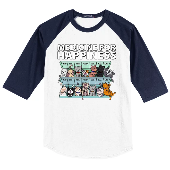 Medicine For Happiness Funny Cat Lover Baseball Sleeve Shirt