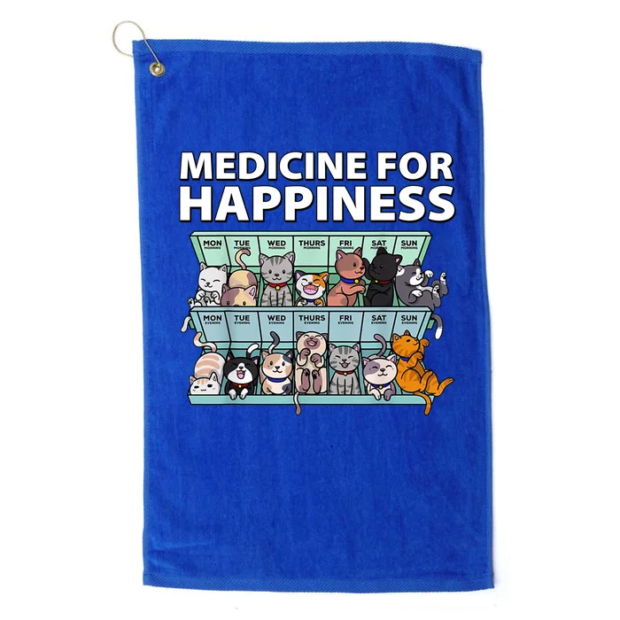 Medicine For Happiness Funny Cat Lover Platinum Collection Golf Towel