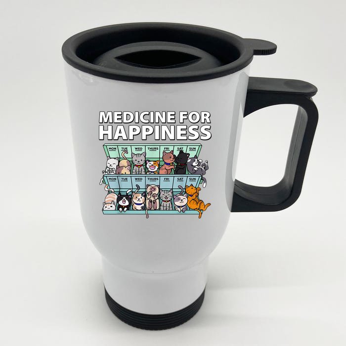 Medicine For Happiness Funny Cat Lover Front & Back Stainless Steel Travel Mug