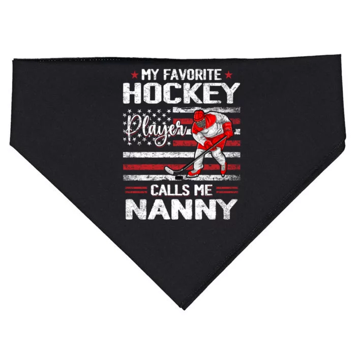 My Favorite Hockey Player Calls Me Nanny Us Flag Funny Gift USA-Made Doggie Bandana