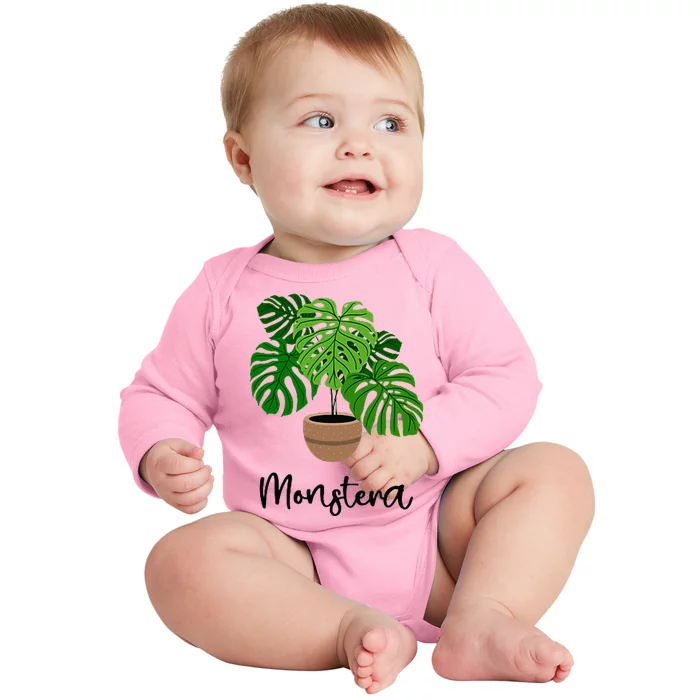 Monstera Flora Houseplant Gardener Plant Lover Baby Long Sleeve Bodysuit