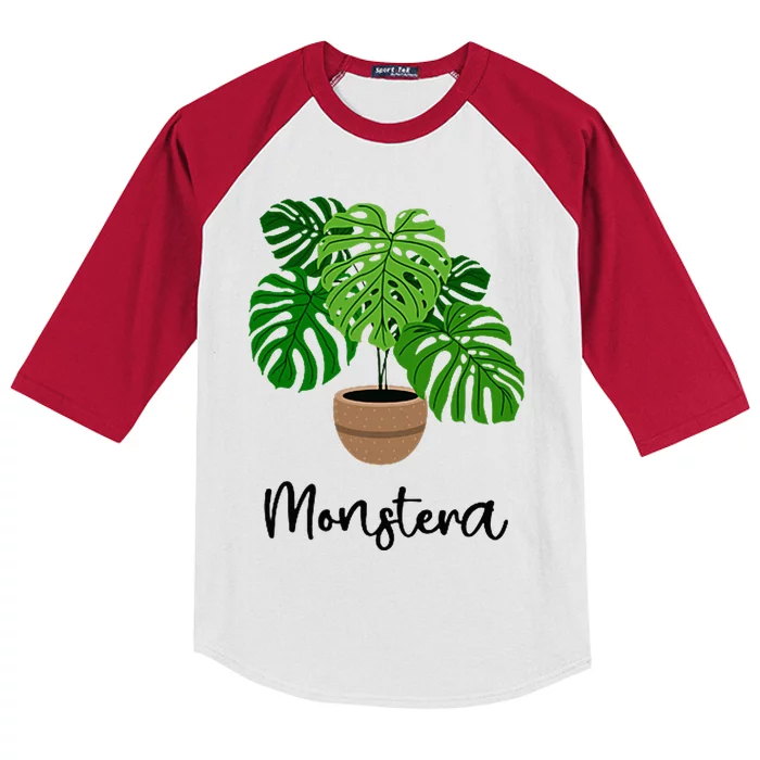 Monstera Flora Houseplant Gardener Plant Lover Kids Colorblock Raglan Jersey