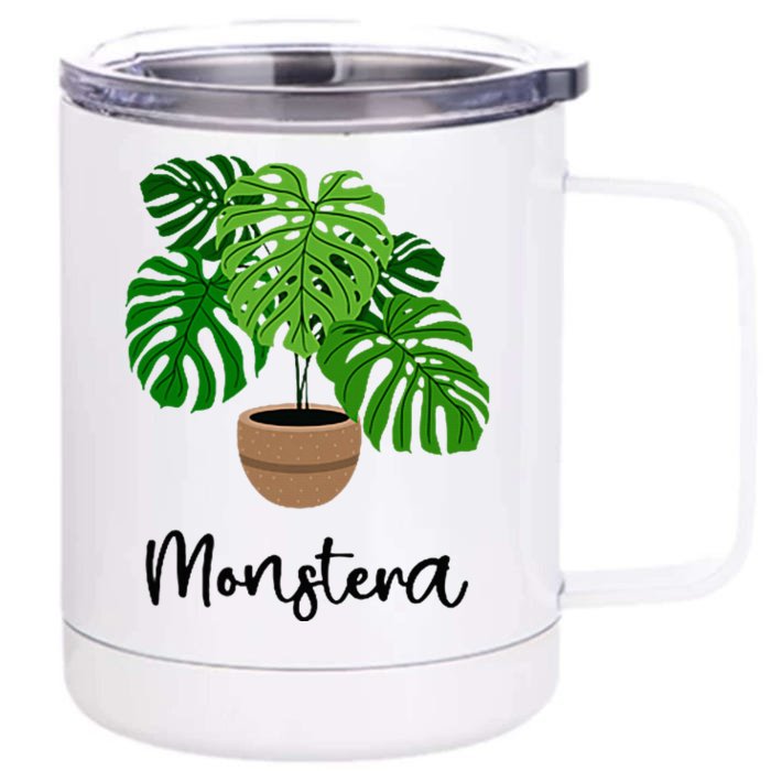 Monstera Flora Houseplant Gardener Plant Lover Front & Back 12oz Stainless Steel Tumbler Cup