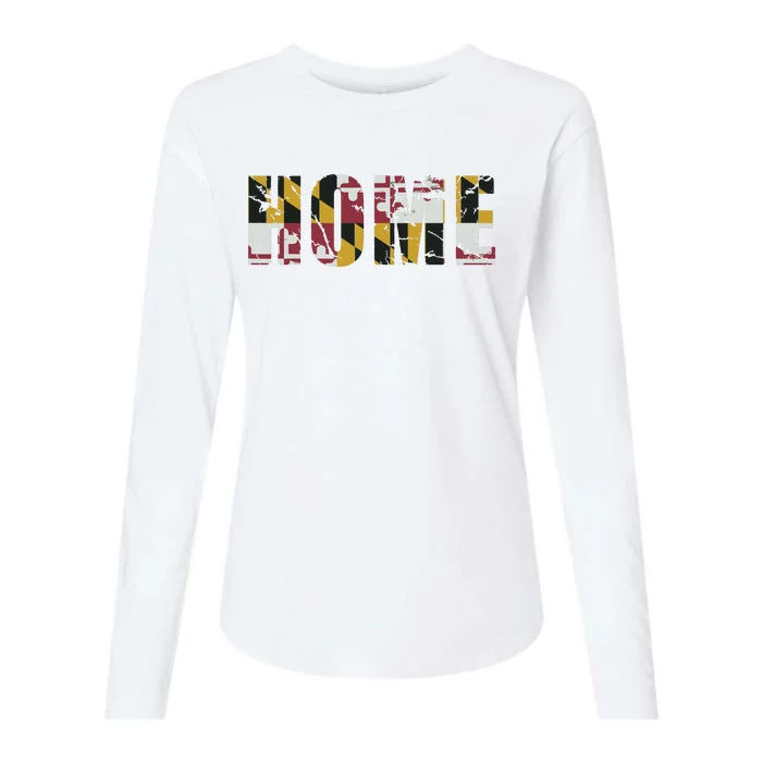 Maryland Flag Home Love Family Vintage Fade Womens Cotton Relaxed Long Sleeve T-Shirt