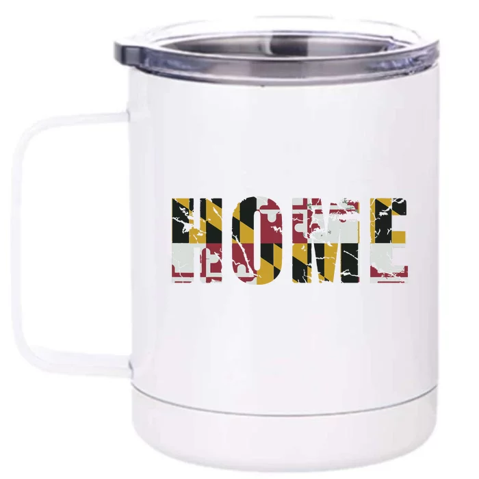 Maryland Flag Home Love Family Vintage Fade Front & Back 12oz Stainless Steel Tumbler Cup