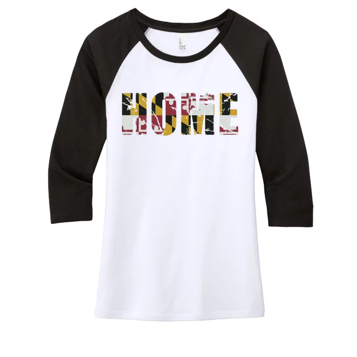 Maryland Flag Home Love Family Vintage Fade Women's Tri-Blend 3/4-Sleeve Raglan Shirt