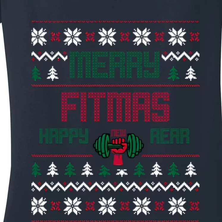 Merry Fitmas Happy New Rerr Christmas Women's V-Neck T-Shirt