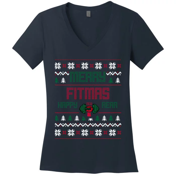 Merry Fitmas Happy New Rerr Christmas Women's V-Neck T-Shirt