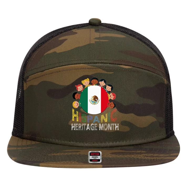 Mexican Flag Hispanic Heritage Mexican 7 Panel Mesh Trucker Snapback Hat