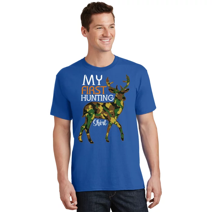 My First Hunting Funny Gift Fathers Day Deer Hunter Dad Husband Gift T-Shirt