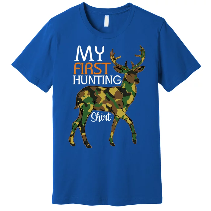 My First Hunting Funny Gift Fathers Day Deer Hunter Dad Husband Gift Premium T-Shirt