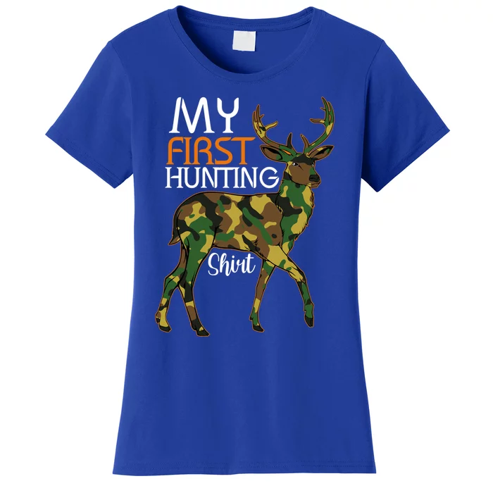 My First Hunting Funny Gift Fathers Day Deer Hunter Dad Husband Gift Women's T-Shirt