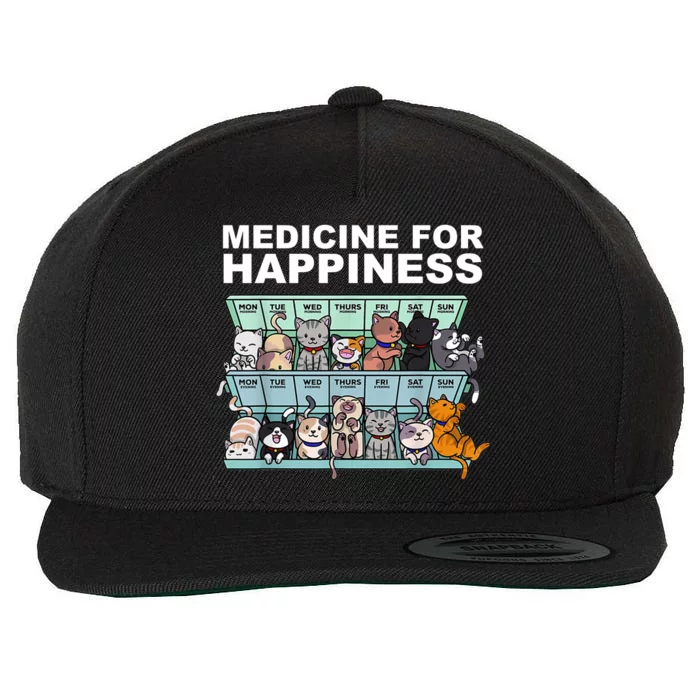 Medicine For Happiness Cat Lover Funny Wool Snapback Cap