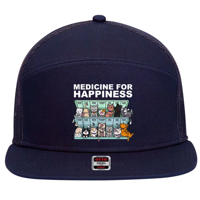 Medicine For Happiness Cat Lover Funny 7 Panel Mesh Trucker Snapback Hat