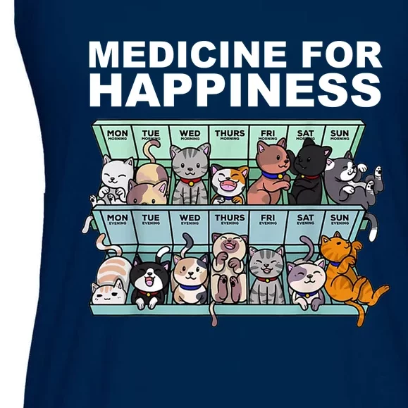 Medicine For Happiness Cat Lover Funny Ladies Essential Flowy Tank