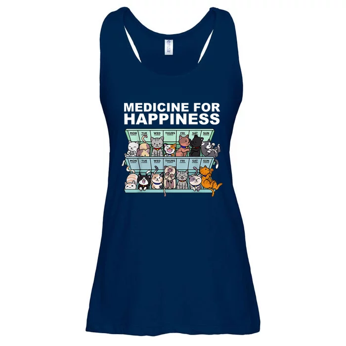 Medicine For Happiness Cat Lover Funny Ladies Essential Flowy Tank