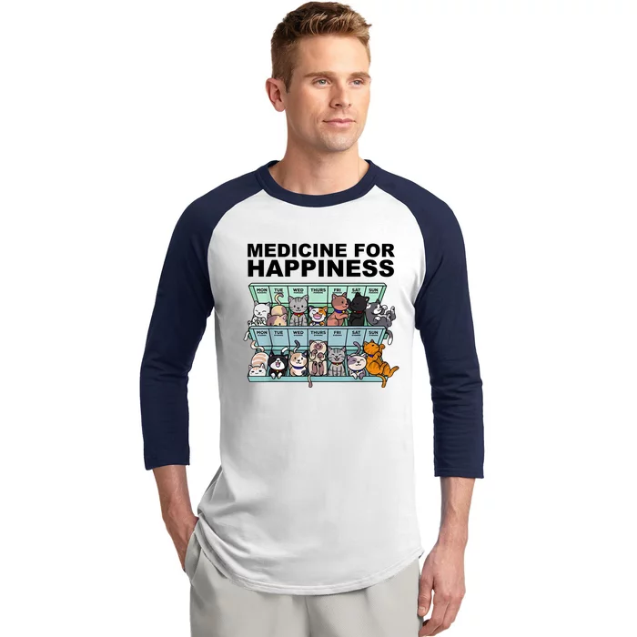 Medicine For Happiness Cat Lover Funny Baseball Sleeve Shirt