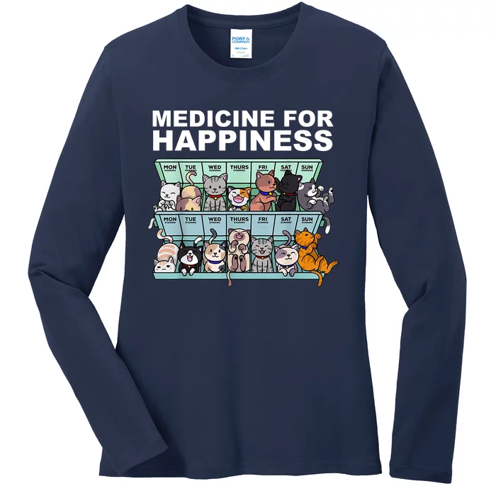 Medicine For Happiness Cat Lover Funny Ladies Long Sleeve Shirt