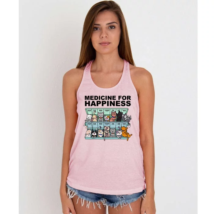 Medicine For Happiness Cat Lover Funny Women's Knotted Racerback Tank