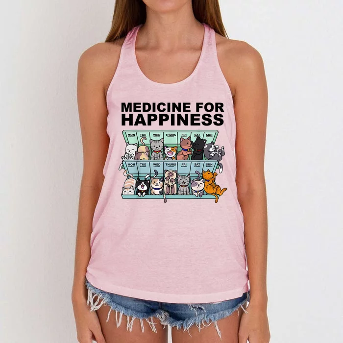 Medicine For Happiness Cat Lover Funny Women's Knotted Racerback Tank